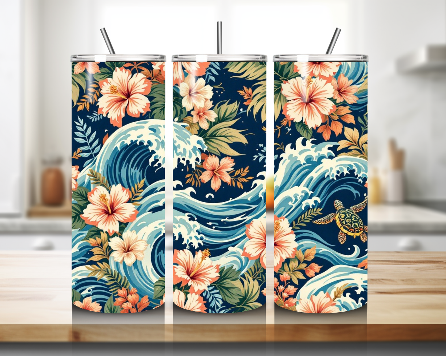 Tropical Waves & Turtles 20oz Stainless Steel Tumbler