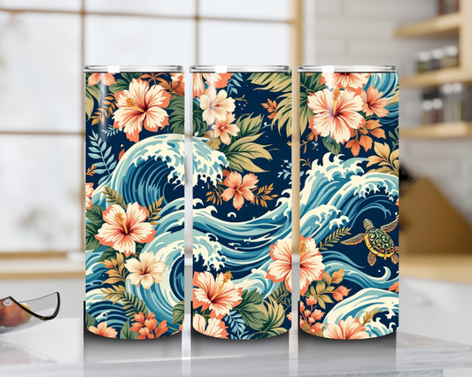 Tropical Waves & Turtles 20oz Stainless Steel Tumbler