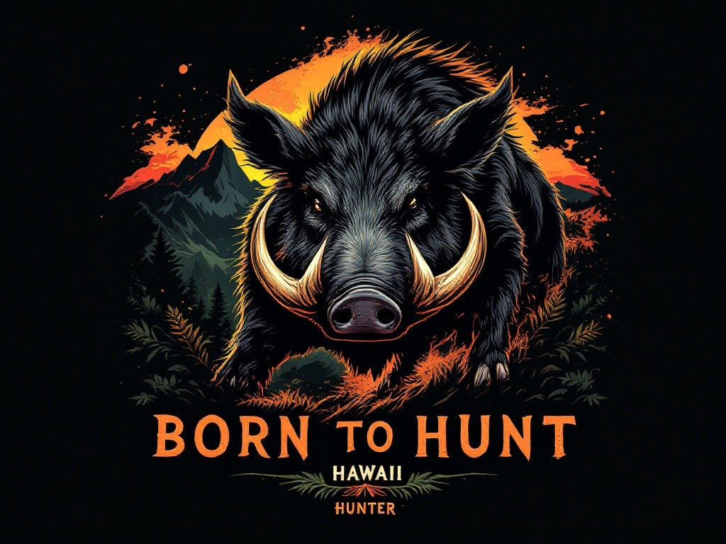 Born to Hunt wild boar tumbler with 360-degree wrap-around mountain design