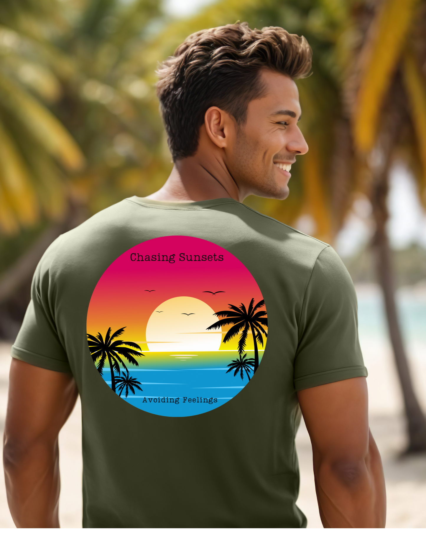 Men's Shirt - "Chasing Sunsets, Avoiding Feelings" Logo Tee
