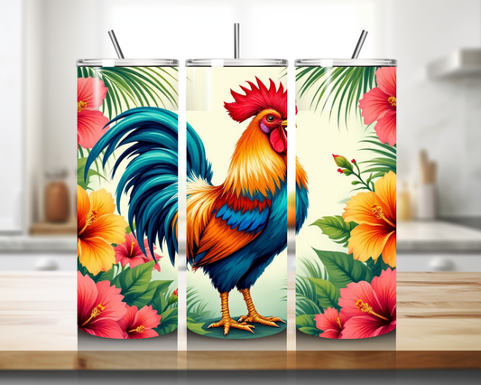 Tropical Hibiscus Rooster Design Tumbler - Front View